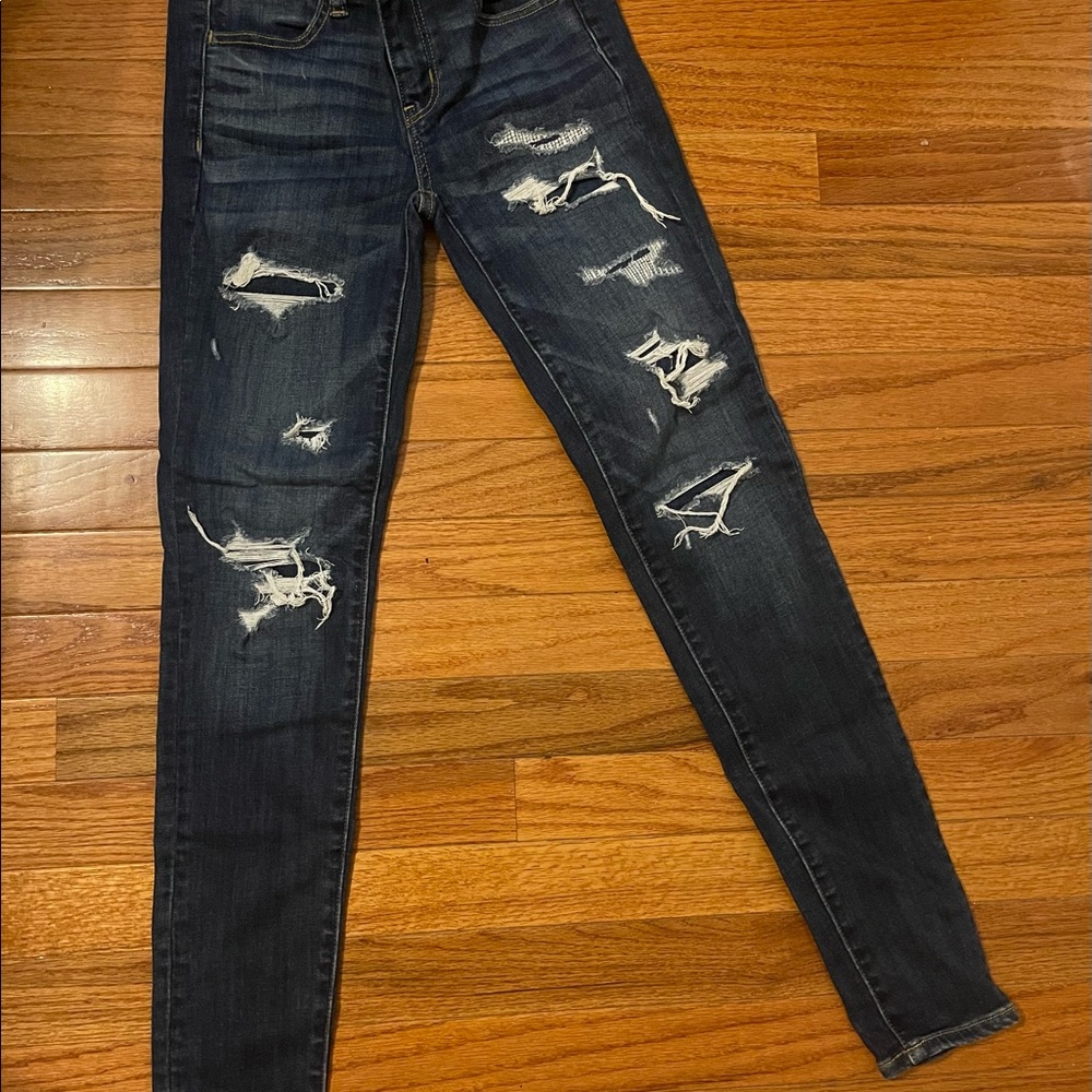 American Eagle Next Level Stretch jeans denim; distressed; Size 0